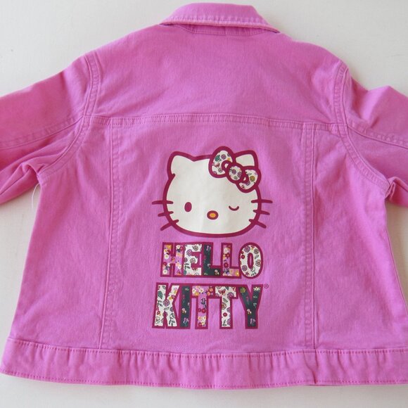 Hello Kitty Girl's Pink Collared Snap Button Light Denim Jean Jacket Size 8 - Picture 3 of 8